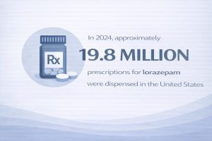 infographic stating In 2024, approximately 19.8 million prescriptions for lorazepam were dispensed in the United States
